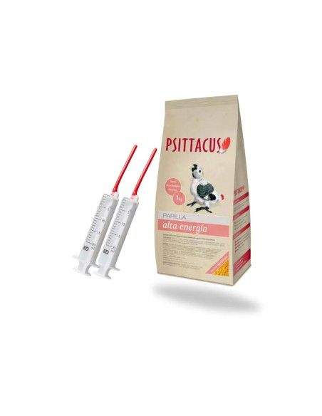 Pack de Cria para Loros PSITTACUS Papilla Alta Energia 1kg + 2 Jeringas